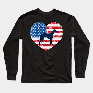 American Flag Heart Love Whippets Usa Patriotic 4Th Of July Long Sleeve T-Shirt